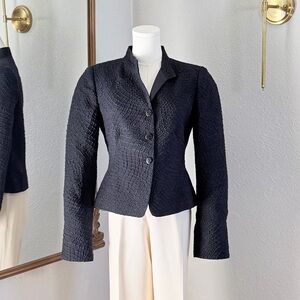 2009 Armani Collezioni Black Textured Jacquard Blazer IT 44 US 8 Made in Italy